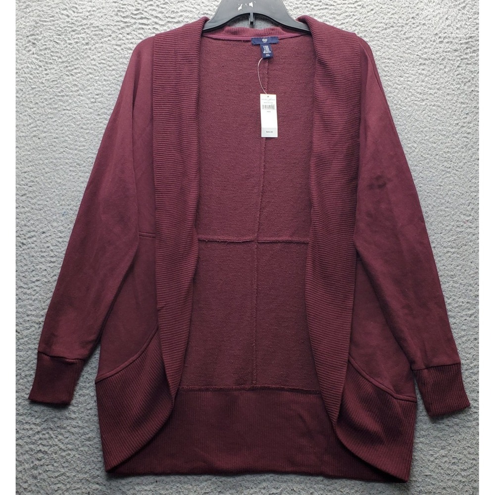 Gap Cardigan Sweater Womens XS Burgundy Knit Long Sleeve Shawl Collar Open Front